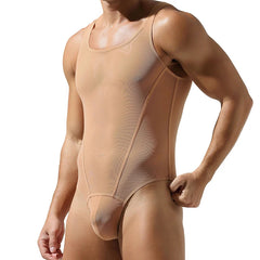 a sexy man in khaki The Preview Sheer Bodysuit – pridevoyageshop.com – gay men’s harness, lingerie and fetish wear