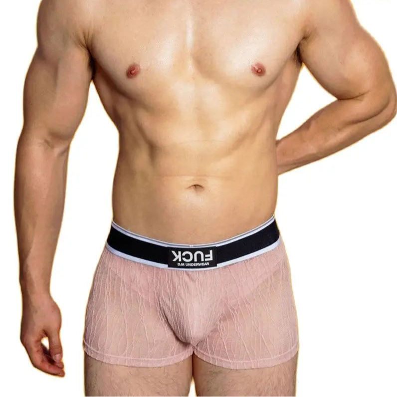 a sexy man in pink DM F.U.C.K. Lace Boxers - pridevoyageshop.com - gay men’s thongs, boxers, briefs and jockstraps