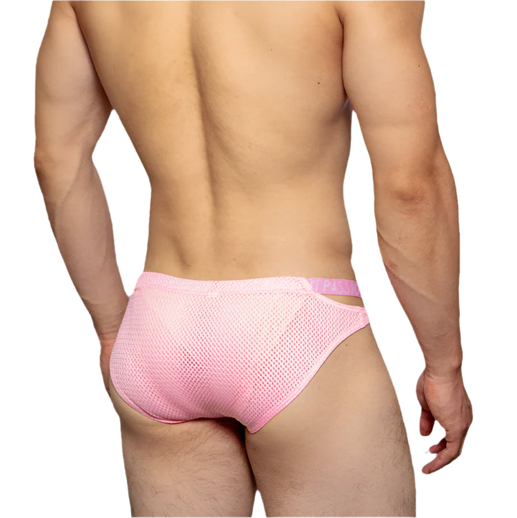 a sexy man in pink DM Men’s Strappy Mesh Jock Brief - pridevoyageshop.com - gay men’s thongs, boxers, briefs and jockstraps