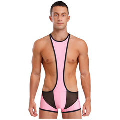a sexy man in pink Men’s Glimpse Cutout Mesh Singlet – pridevoyageshop.com – gay men’s harness, lingerie and fetish wear