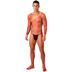 a sexy man in red Full Serve Net Bodystocking - pridevoyageshop.com - gay men’s harness, lingerie and fetish wear