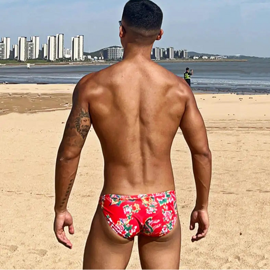 a sexy man in red Men’s Garden Cocktails Low Rise Swim Briefs - pridevoyageshop.com - gay men’s sexy swim briefs, trunks, board shorts, and bikinis