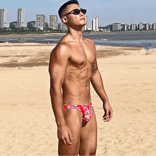 a sexy man in red Men’s Garden Cocktails Low Rise Swim Briefs - pridevoyageshop.com - gay men’s sexy swim briefs, trunks, board shorts, and bikinis