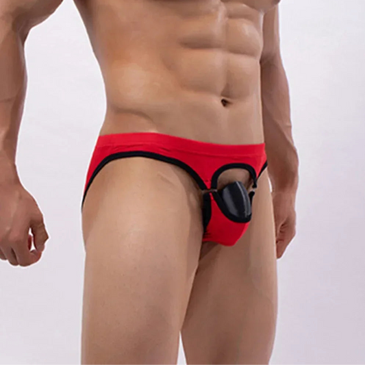 a sexy man in red Men’s Mesh Cutout Jockstrap - pridevoyageshop.com - gay men’s thongs, boxers, briefs and jockstraps