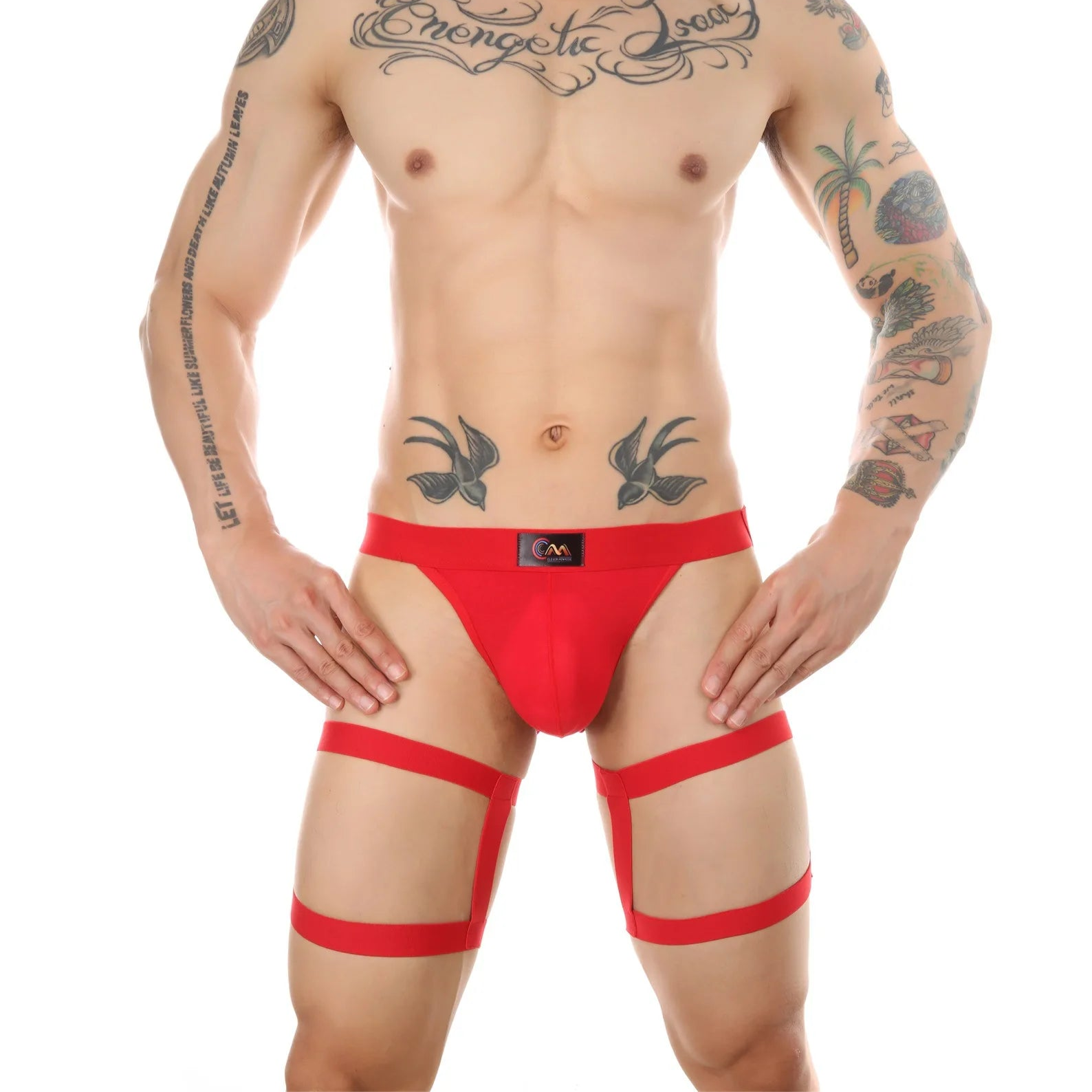 a sexy man in red Men’s Thigh-Lock Garter Bandage Jockstrap - pridevoyageshop.com - gay men’s thongs, boxers, briefs and jockstraps