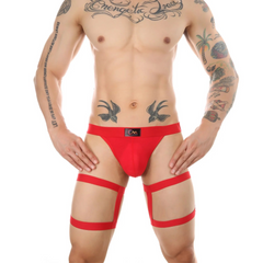 a sexy man in red Men’s Thigh-Lock Garter Bandage Jockstrap - pridevoyageshop.com - gay men’s thongs, boxers, briefs and jockstraps