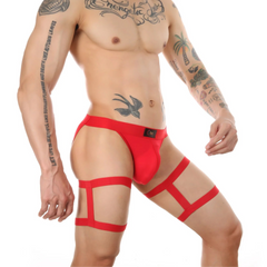 a sexy man in red Men’s Thigh-Lock Garter Bandage Jockstrap - pridevoyageshop.com - gay men’s thongs, boxers, briefs and jockstraps