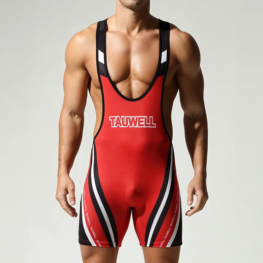 a sexy man in red Men’s Trophy Boy Racing Stripe Singlet – pridevoyageshop.com – gay men’s harness, lingerie and fetish wear