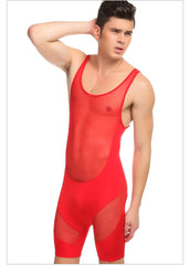 a sexy man in red The Veil Sheer Singlet – pridevoyageshop.com – gay men’s harness, lingerie and fetish wear