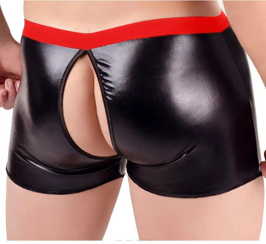 a sexy man in red Zipped Backdoor and Hooked Front PU Leather Wetlook Fetish Boxers - pridevoyageshop.com - gay men’s thongs, boxers, briefs and jockstraps