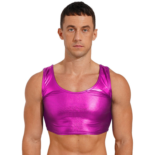a sexy man in rose Liquid Mercury Micro Metallic Vest - pridevoyageshop.com - gay men’s harness, lingerie and fetish wear