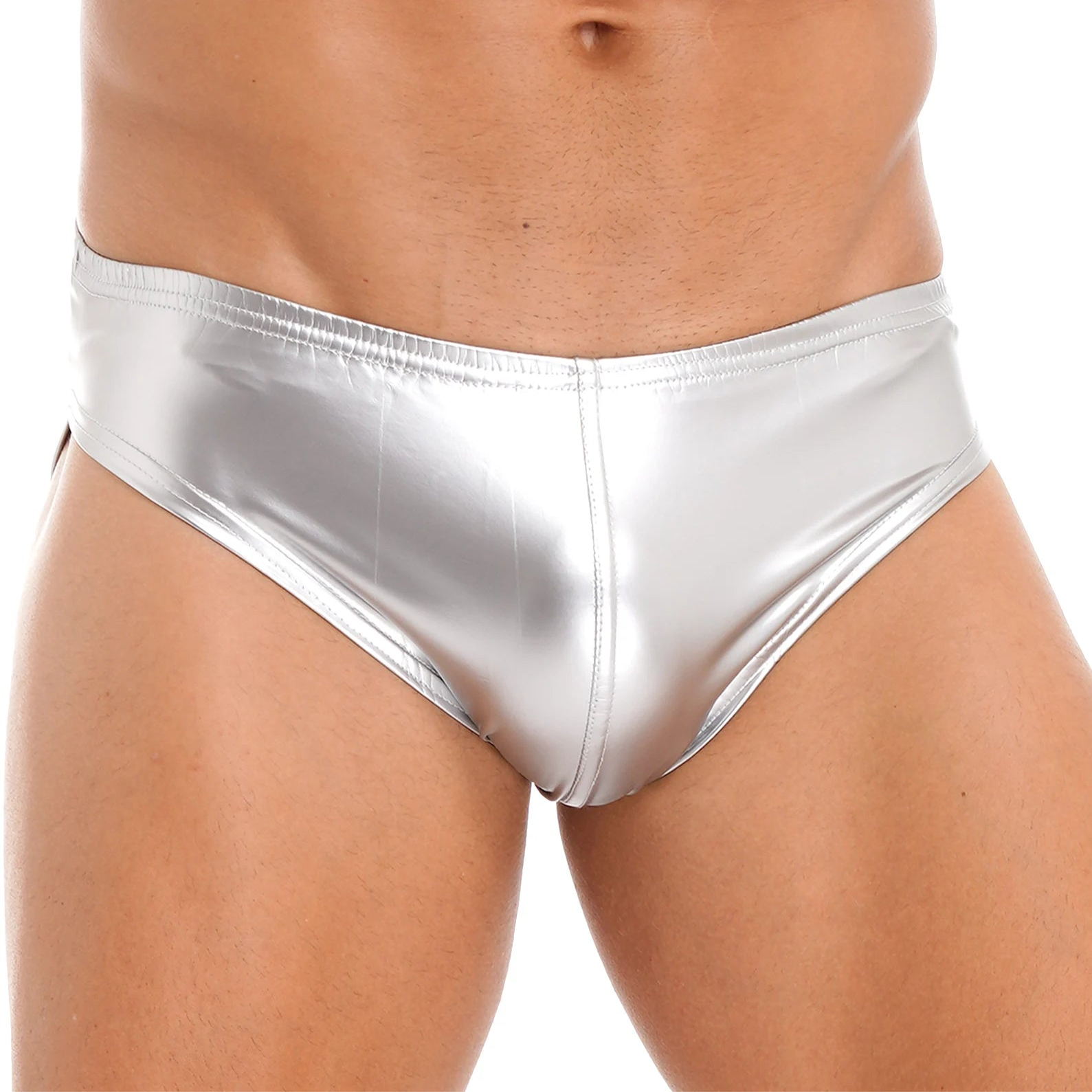 a sexy man in silver Men’s Shimmer & Sin Wet Look Briefs - pridevoyageshop.com - gay men’s thongs, boxers, briefs and jockstraps