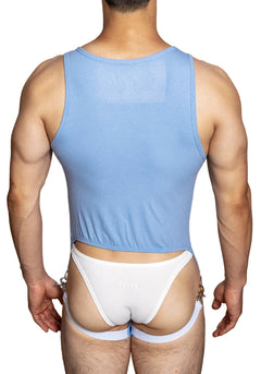 a sexy man in sky blue The Label Jock-Back Bodysuit – pridevoyageshop.com – gay men’s harness, lingerie and fetish wear
