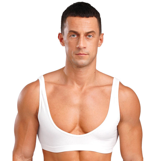 a sexy man in white Boytoy Deep Scoop Rib Vest - pridevoyageshop.com - gay men’s harness, lingerie and fetish wear