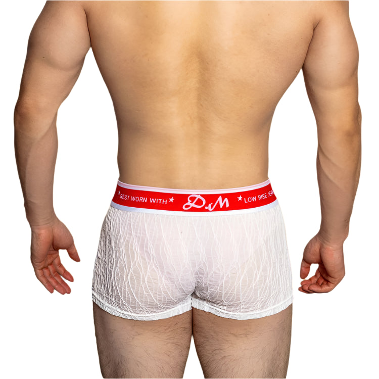 a sexy man in white DM F.U.C.K. Lace Boxers - pridevoyageshop.com - gay men’s thongs, boxers, briefs and jockstraps