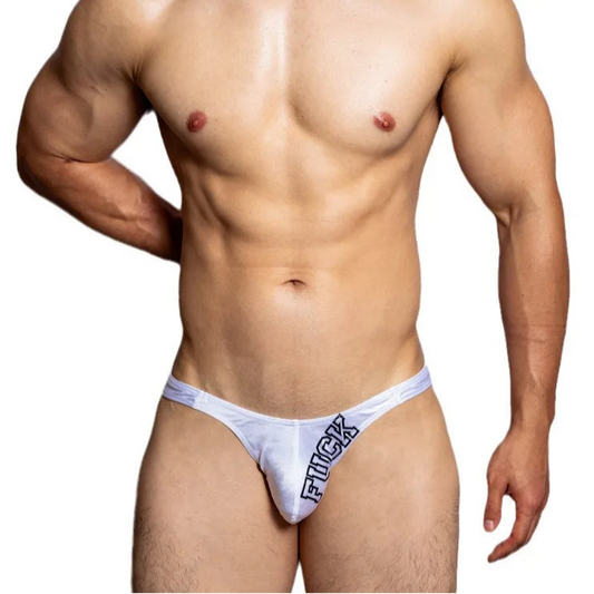 a sexy man in white DM Men’s FUCK Ice Silk Brief - pridevoyageshop.com - gay men’s thongs, boxers, briefs and jockstraps
