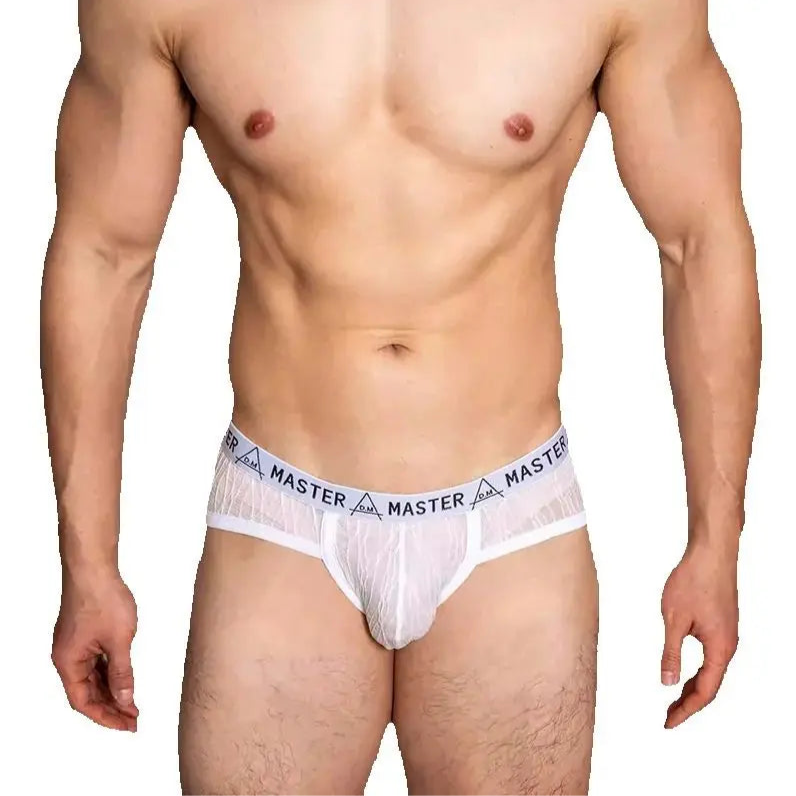 a sexy man in white DM Men’s Master Sheer Lace Brief - pridevoyageshop.com - gay men’s thongs, boxers, briefs and jockstraps