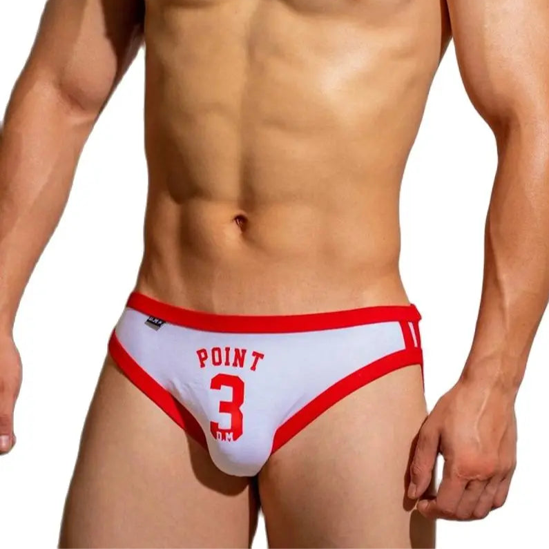 a sexy man in white DM Men’s “Point 3” Varsity Brief - pridevoyageshop.com - gay men’s thongs, boxers, briefs and jockstraps