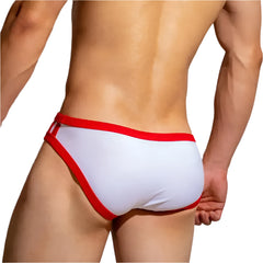 a sexy man in white DM Men’s “Point 3” Varsity Brief - pridevoyageshop.com - gay men’s thongs, boxers, briefs and jockstraps