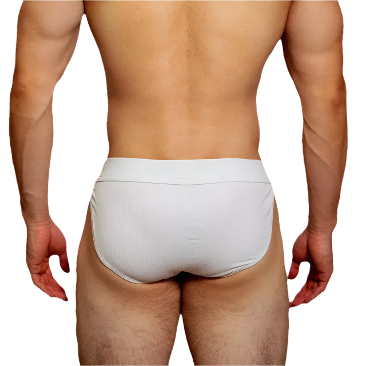 a sexy man in white DM Men’s Ribbed Bulge-Lift Brief - pridevoyageshop.com - gay men’s thongs, boxers, briefs and jockstraps