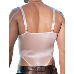 a sexy man in white Glaze Satin Square-Neck Bodysuit – pridevoyageshop.com – gay men’s harness, lingerie and fetish wear