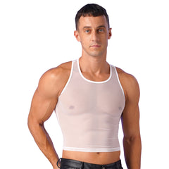 a sexy man in white Locker Room Mirage Sheer Crop Tank - pridevoyageshop.com - gay men’s harness, lingerie and fetish wear