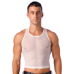 a sexy man in white Locker Room Mirage Sheer Crop Tank - pridevoyageshop.com - gay men’s harness, lingerie and fetish wear