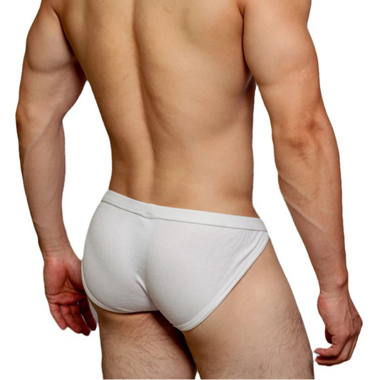 a sexy man in white Men’s Big Bulge Pouch Minimal Brief - pridevoyageshop.com - gay men’s thongs, boxers, briefs and jockstraps