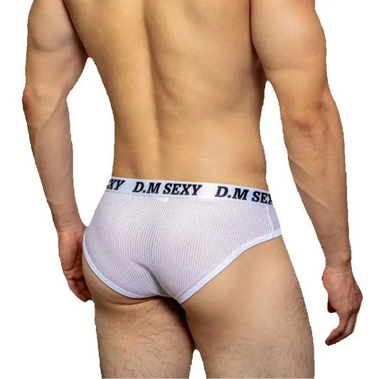 a sexy man in white Men’s D.M. Sexy Criss-cross Mesh Brief - pridevoyageshop.com - gay men’s thongs, boxers, briefs and jockstraps