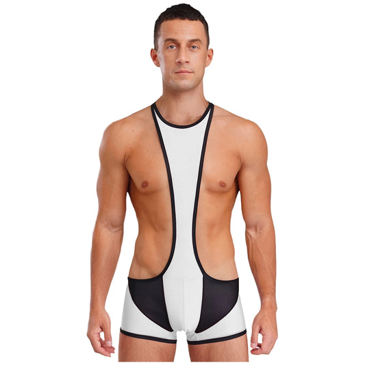 a sexy man in white Men’s Glimpse Cutout Mesh Singlet – pridevoyageshop.com – gay men’s harness, lingerie and fetish wear