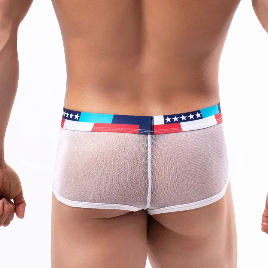 a sexy man in white Men's Star-Spangled Sparkle Sheer Boxers - pridevoyageshop.com - gay men’s thongs, boxers, briefs and jockstraps
