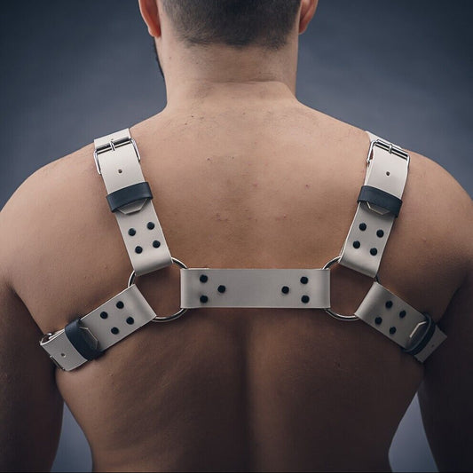 a sexy man in white Men’s White Flag Bulldog Harness – pridevoyageshop.com – gay men’s harness, lingerie and fetish wear