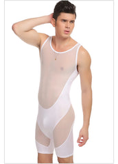 a sexy man in white The Veil Sheer Singlet – pridevoyageshop.com – gay men’s harness, lingerie and fetish wear