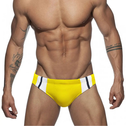 a sexy man in yellow Men’s Daddy Discipline Swim Briefs - pridevoyageshop.com - gay men’s sexy swim briefs, trunks, board shorts, and bikinis