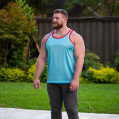 a sexy muscle bear in baby blue Daddys Tryout Mesh Tank – pridevoyageshopcom – gay mens clubwear mesh tanks crop tops fashion tops partywear activewear