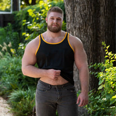 a sexy muscle bear in black Daddys Tryout Mesh Tank – pridevoyageshopcom – gay mens clubwear mesh tanks crop tops fashion tops partywear activewear