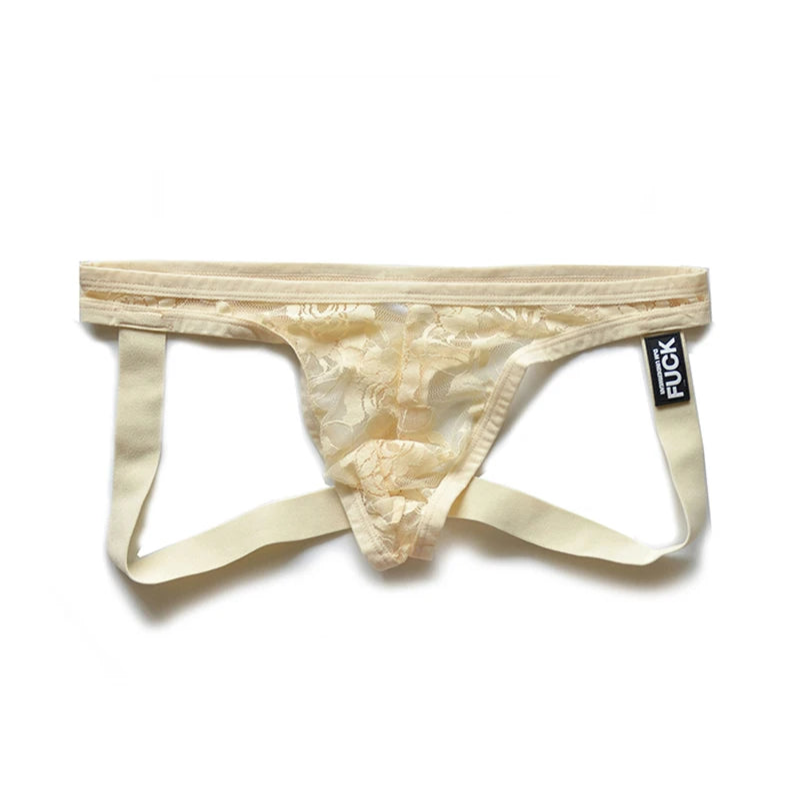 beige DM Men’s Lace Fuck Jockstrap - pridevoyageshop.com - gay men’s thongs, boxers, briefs and jockstraps