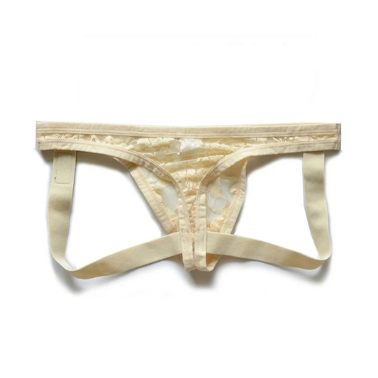 beige DM Men’s Lace Fuck Jockstrap - pridevoyageshop.com - gay men’s thongs, boxers, briefs and jockstraps