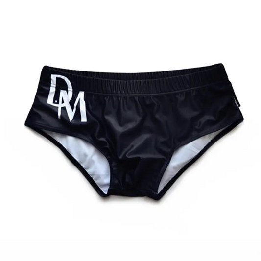 black DM Men’s Dirty Message Swim Briefs - pridevoyageshop.com - gay men’s sexy swim briefs, trunks, board shorts, and bikinis