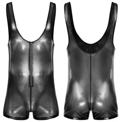 black Gameboi Holo-Zip Singlet flat-lay detail showcasing holographic zipper and high-cut design – pridevoyageshop.com – gay men’s harness, lingerie and fetish wear