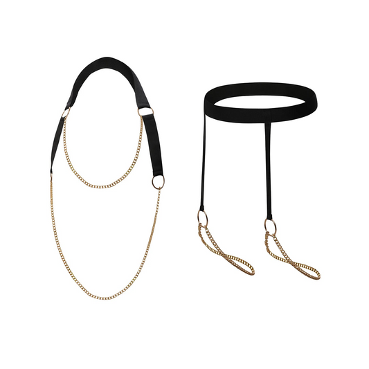 black Men’s After Dark Gold-Chain Harness & Garter Set – pridevoyageshop.com – gay men’s harness, lingerie and fetish wear