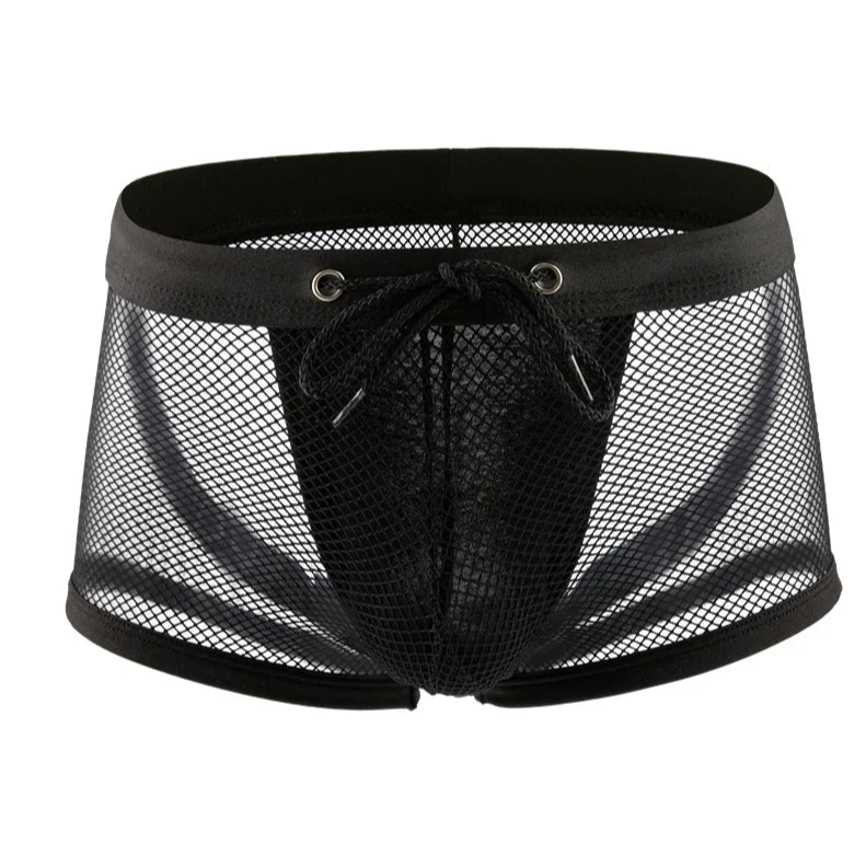 black Men’s “I Am Ready” Lace-Up Mesh Trunks - pridevoyageshop.com - gay men’s thongs, boxers, briefs and jockstraps