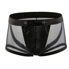 black Men’s “I Am Ready” Lace-Up Mesh Trunks - pridevoyageshop.com - gay men’s thongs, boxers, briefs and jockstraps