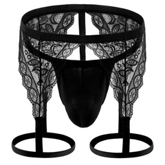 black Men’s Lace Suspender Garter Thong - pridevoyageshop.com - gay men’s thongs, boxers, briefs and jockstraps