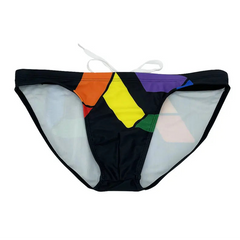 black Men’s Queer Grid Rainbow Pride Swim Briefs - pridevoyageshop.com - gay men’s sexy swim briefs, trunks, board shorts, and bikinis