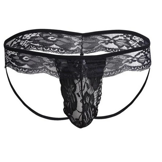 black Men's Queer Lace Cage Thong - pridevoyageshop.com - gay men’s thongs, boxers, briefs and jockstraps