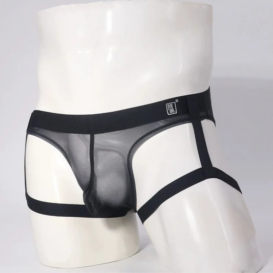 black Men’s Sheer Garter Brief - pridevoyageshop.com - gay men’s thongs, boxers, briefs and jockstraps