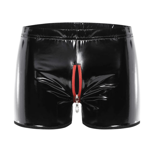 black Men’s Zipper All-Access Glossy Boxers - pridevoyageshop.com - gay men’s thongs, boxers, briefs and jockstraps