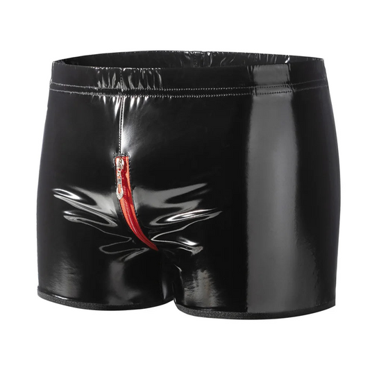 black Men’s Zipper All-Access Glossy Boxers - pridevoyageshop.com - gay men’s thongs, boxers, briefs and jockstraps
