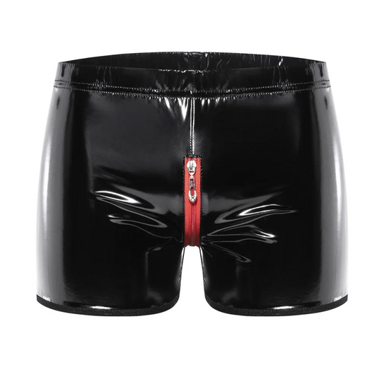 black Men’s Zipper All-Access Glossy Boxers - pridevoyageshop.com - gay men’s thongs, boxers, briefs and jockstraps